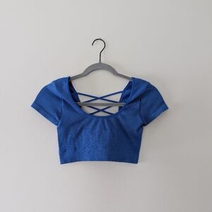 Aerie Seamless Cap Sleeve Bra Top Real Good Strappy Criss Cross Ribbed
